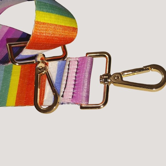 Long Adjustable Rainbow Colorful Stripe Bag Replacement Strap Gold Swivel Clasp - Picture 9 of 9